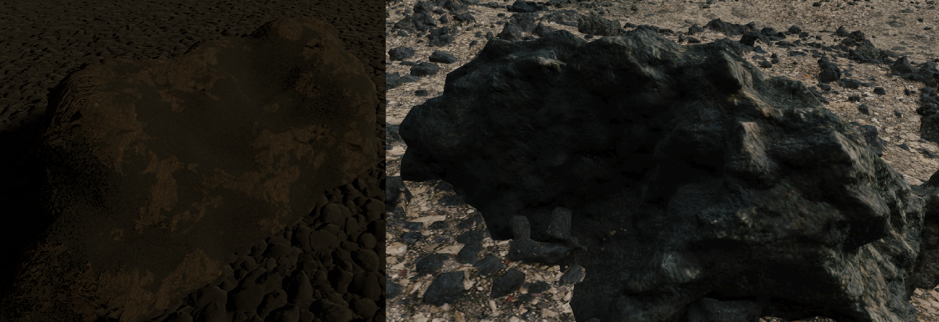 Screenshot of my rock and a rock from Death Stranding for comparison