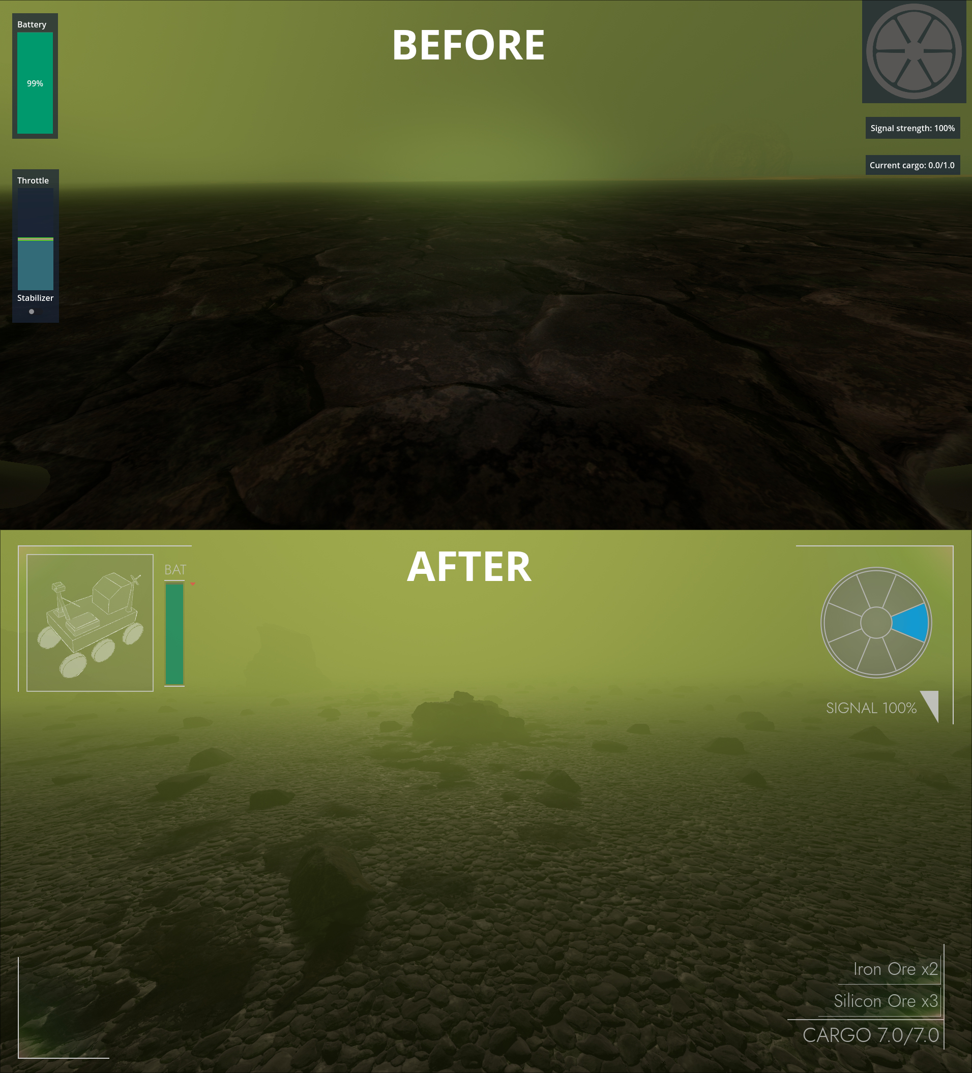 Comparison of the before and after of the HUD UI